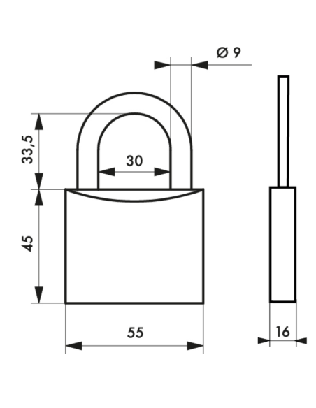 Cadenas FTH MH2 à clé, corps en laiton et anse en acier cémenté, base de 55mm, 2 clés - FTH Cadenas à clé