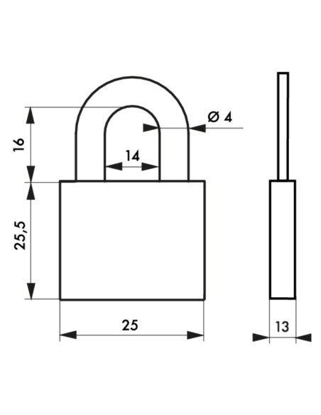 Cadenas FTH MH2 à clé, corps en laiton et anse en acier cémenté, base de 25mm, 2 clés - FTH Cadenas à clé