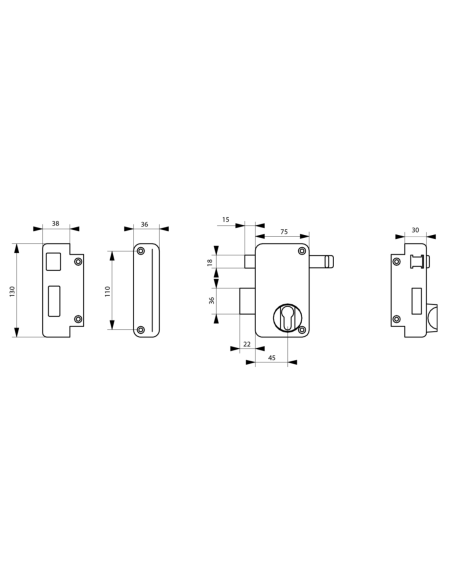 Boitier de serrure verticale en applique FTH AH45 double entrée à tirage, droite, 75x130mm, axe 45mm, noir mat - FTH Serrure ...