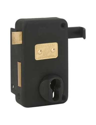 Boitier de serrure verticale en applique FTH AH45 double entrée à tirage, gauche, 75x130mm, axe 45mm, noir mat - FTH Serrure ...