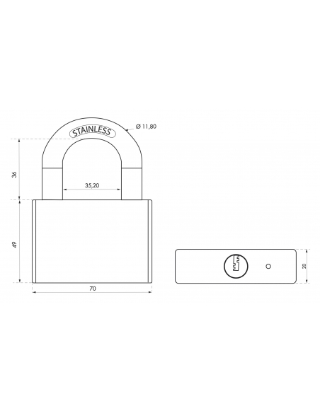 Cadenas à clé Rinox, inox, extérieur, anse inox, 70mm, 4 clés - THIRARD Cadenas à clé