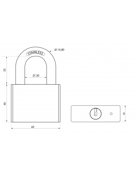 Cadenas à clé Rinox, inox, extérieur, anse inox, 60mm, 4 clés - THIRARD Cadenas à clé