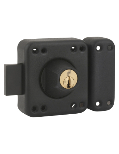 Verrou de porte FTH R85 double entrée, cylindre de 45mm, coffre et pêne noir mat, 3 clés crantées - FTH Verrous de porte vitr...