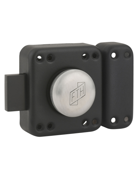 Verrou de porte FTH R85 à bouton, cylindre de 45mm, coffre et pêne noir mat, 3 clés crantées - FTH Verrous