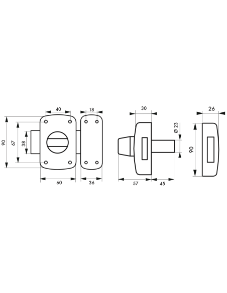 Verrou de porte FTH M60 double entrée, cylindre de 45mm, coffre et pêne laiton, 3 clés crantées - FTH Verrous de porte vitrée...