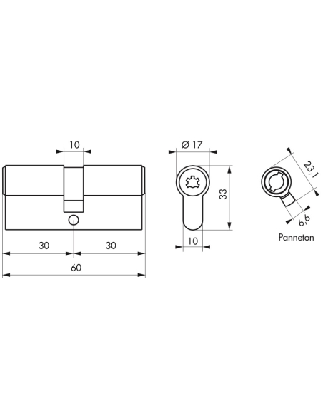 Cylindre de serrure double entrée Federal , 30x30mm, nickel, anti-arrachement, anti-perçage, 4 clés - THIRARD Cylindre de ser...