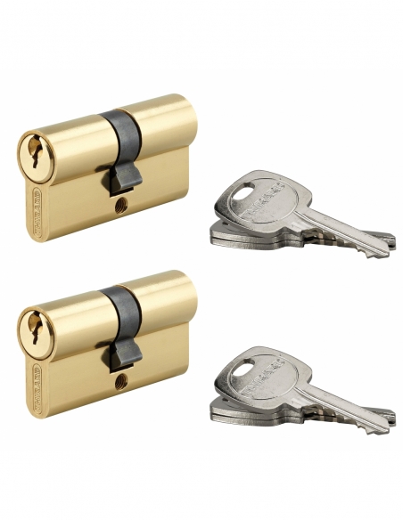 Lot de 2 cylindres de serrure double entrée STD, 30x30mm, s'entrouvrant, laiton,3 clés/cylindre - THIRARD FBA