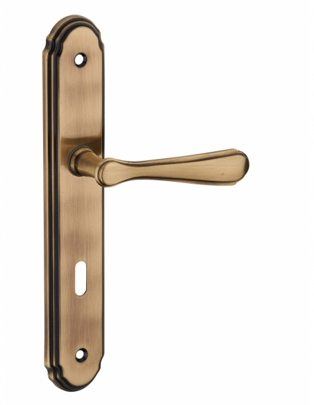 Ensemble de poignées pour porte de chambre Arthemis trou de clé, carré 7mm, entr'axes 195mm, laiton patiné - THIRARD FBA