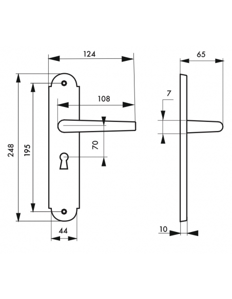 Ensemble de poignées pour porte de chambre Arthemis trou de clé, carré 7mm, entr'axes 195mm, laiton patiné - THIRARD FBA
