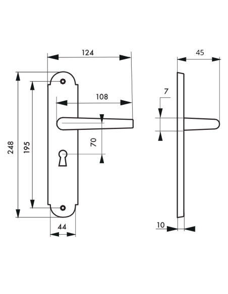 Ensemble de poignées pour porte de chambre Arthemis trou de clé, carré 7mm, entr'axes 195mm, laiton patiné - THIRARD FBA