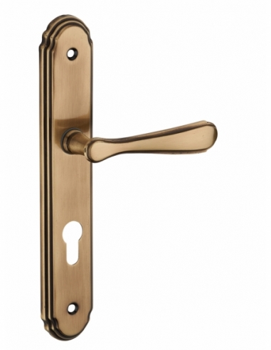 Ensemble de poignées pour porte d'entrée Arthemis trou de cylindre, carré 7mm, entr'axes 195mm, laiton patiné - THIRARD FBA