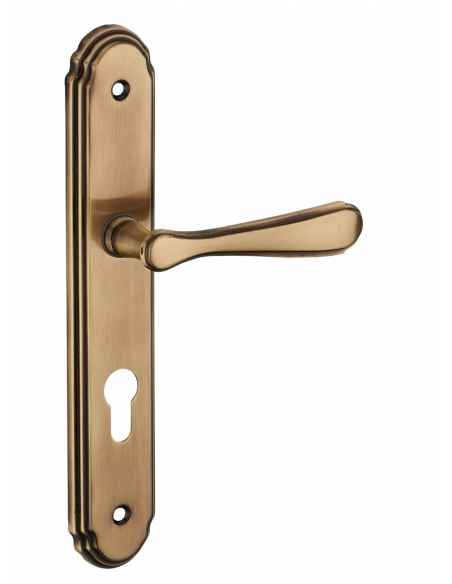 Ensemble de poignées pour porte d'entrée Arthemis trou de cylindre, carré 7mm, entr'axes 195mm, laiton patiné - THIRARD FBA