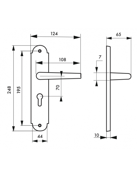 Ensemble de poignées pour porte d'entrée Arthemis trou de cylindre, carré 7mm, entr'axes 195mm, laiton patiné - THIRARD FBA