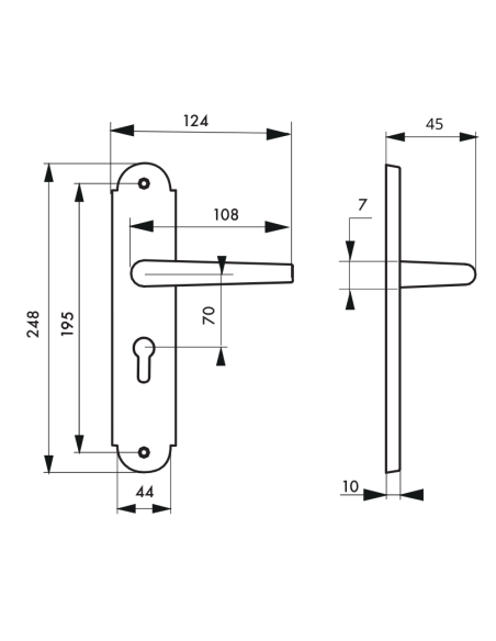 Ensemble de poignées pour porte d'entrée Arthemis trou de cylindre, carré 7mm, entr'axes 195mm, laiton patiné - THIRARD FBA