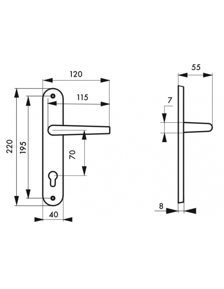 Ensemble de poignées pour porte d'entrée Marianne trou de cylindre, carré 7mm, entr'axes 195mm, laiton poli - THIRARD FBA