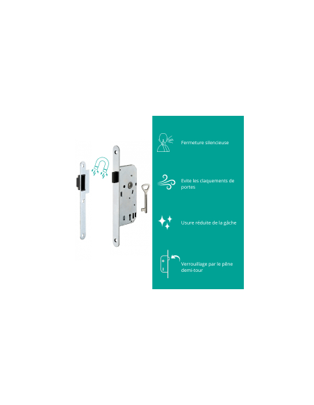 Serrure encastrable magnétique à clé pour porte de chambre, axe 40mm, bouts ronds - THIRARD FBA