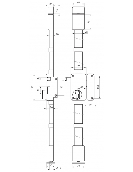 Boitier de serrure en applique Beluga à tirage pour porte d'entrée, droite, 3 pts, axe 45mm, marron - THIRARD FBA