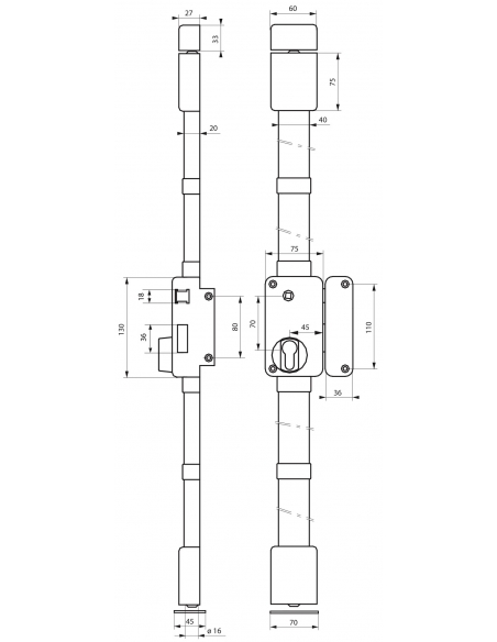 Boitier de serrure en applique Beluga à fouillot pour porte d'entrée, droite, 3 pts, axe 45mm, marron - THIRARD FBA