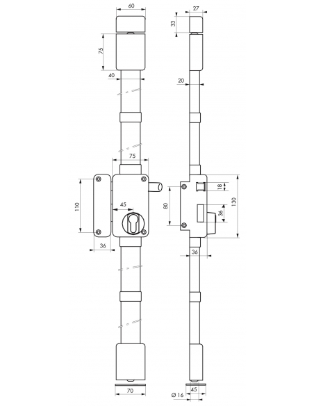 Boitier de serrure en applique Beluga à tirage pour porte d'entrée, gauche, 3 pts, axe 45mm, blanc - THIRARD FBA