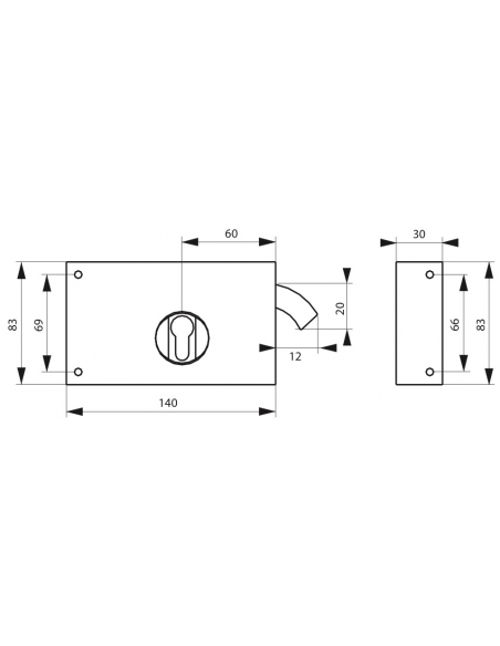 Boitier de serrure horizontale en applique double entrée à crochet pour portail, droite, axe 60mm, 140x83mm, noir - THIRARD FBA