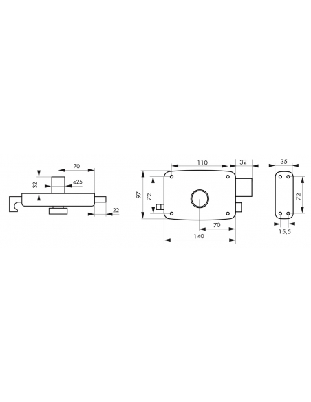 Serrure en applique à bouton pour porte de garage à battant, droite, 140x90mm, axe 70mm, noir, 3 clés - THIRARD FBA