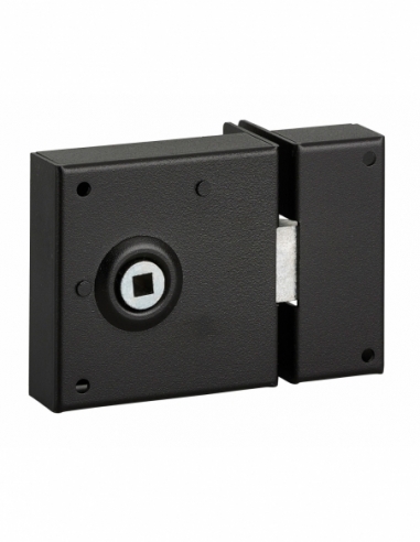 Serrure en applique pour porte intérieure, pêne 1/2 tour seul, axe 45mm, carré 6mm, 70x70mm, noir - THIRARD FBA