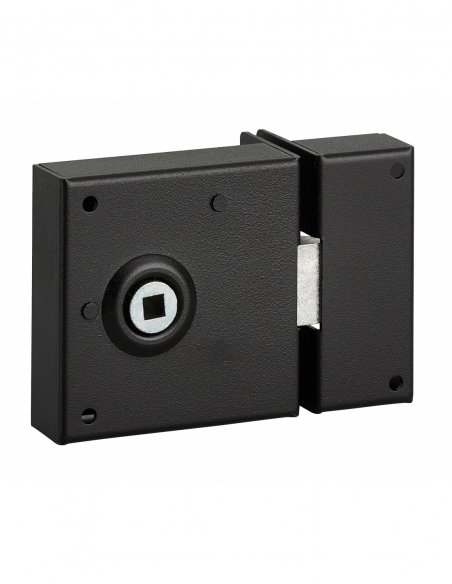 Serrure en applique pour porte intérieure, pêne 1/2 tour seul, axe 45mm, carré 6mm, 70x70mm, noir - THIRARD FBA