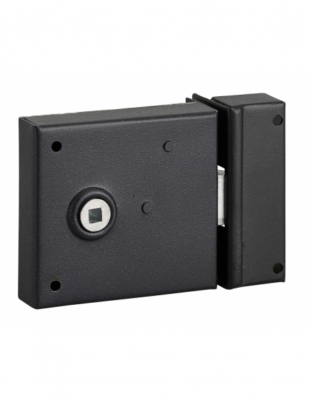 Serrure horizontale en applique à fouillot pour porte int., pêne 1/2tour seul, axe 60mm, carré 6mm, 85x76mm, noir - THIRARD FBA