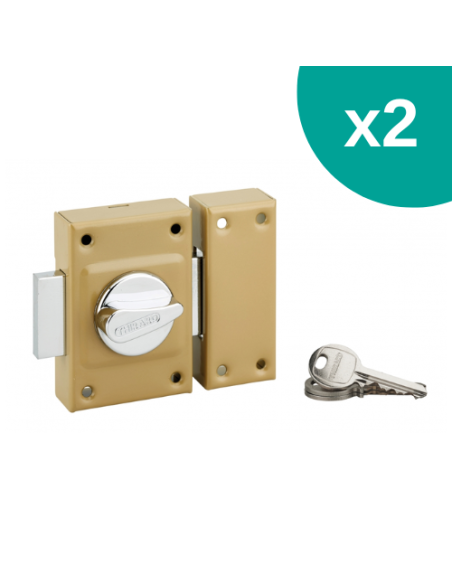 Lot de 2 verrous à bouton Etendard pour porte d'entrée, cylindre 40mm, acier, 3 clés/verrou, époxy bronze - THIRARD FBA