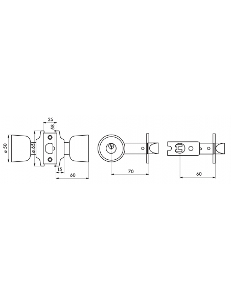 Serrure horizontale tubulaire en applique pour porte intérieur, axe réglable, chromé - THIRARD FBA