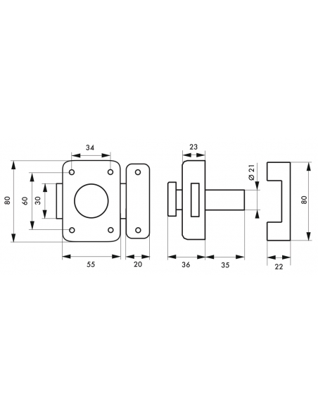Verrou à bouton Trident pour porte intérieure, cylindre 35mm, acier, 3 clés, époxy bronze - THIRARD FBA