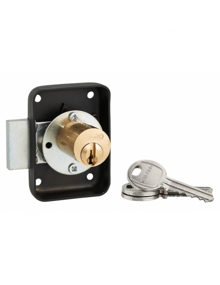 Serrure de meuble en applique pour porte d'ameublement, droite, axe 25mm, 70x50mm, noir, 3 clés - THIRARD FBA