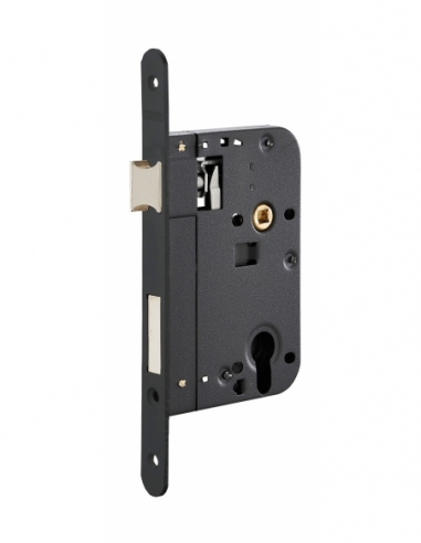 Boitier de serrure encastrable à cylindre pour porte d'entrée, axe 70mm, bouts ronds, noir - THIRARD FBA
