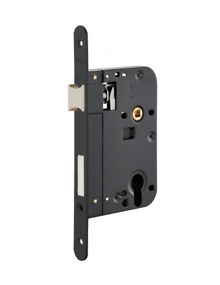 Boitier de serrure encastrable à cylindre pour porte d'entrée, axe 70mm, bouts ronds, noir - THIRARD FBA