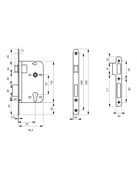 Boitier de serrure encastrable à cylindre pour porte d'entrée, axe 70mm, bouts ronds, noir - THIRARD FBA