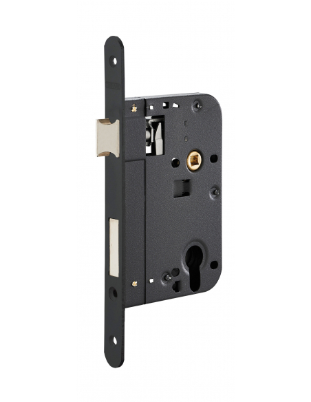 Boitier de serrure encastrable à cylindre pour porte d'entrée, axe 70mm, bouts ronds, noir - THIRARD FBA