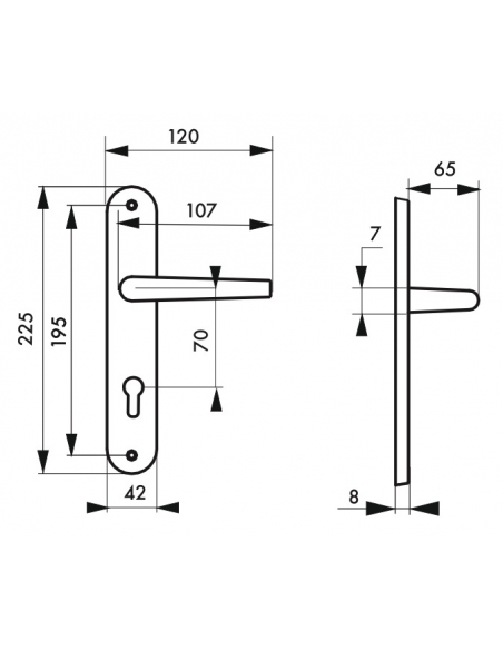 Ensemble de poignées pour porte d'entrée Louis XV trou de cylindre, carré 7mm, entr'axes 195mm, laiton vieilli - THIRARD FBA