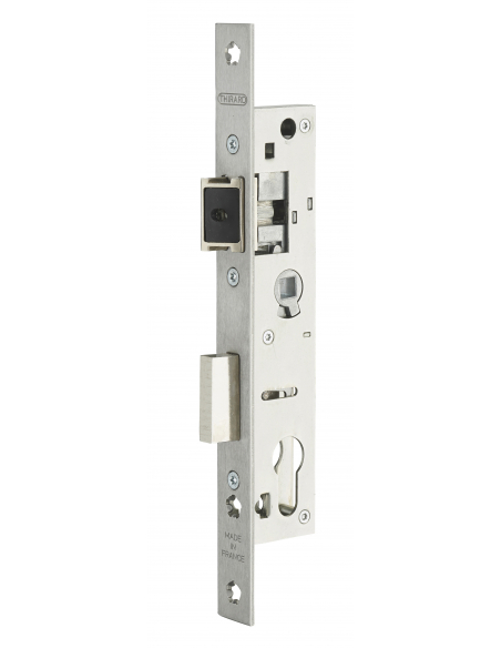 Boitier de serrure encastrable à cylindre pour menuiserie métallique, axe 21mm, entr’axe 70, bouts carrés, inox - THIRARD FBA