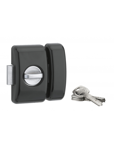 Verrou à bouton Universel pour porte d'entrée, cylindre 45mm, acier, 4 clés, epoxy noir - THIRARD FBA