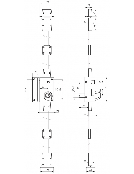 Serrure en applique à cylindre à fouillot pour porte d'entrée, 3 pts, gauche, bronze, 4 clés - Serrurerie de Picardie FBA