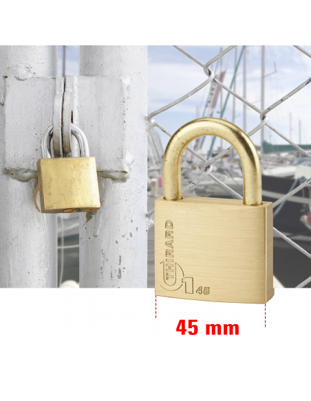 Cadenas à clé Type 1, laiton, extérieur, anse acier, 45mm, 2 clés - THIRARD FBA