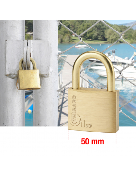 Cadenas à clé Type 1, laiton, extérieur, anse acier, 50mm, 2 clés - THIRARD FBA