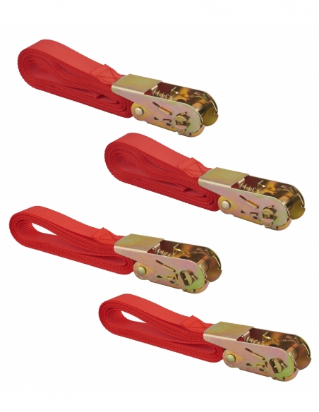 Lot de 4 sangles de serrage, à cliquet, rouge (3mx2 et 5mx2) - THIRARD FBA