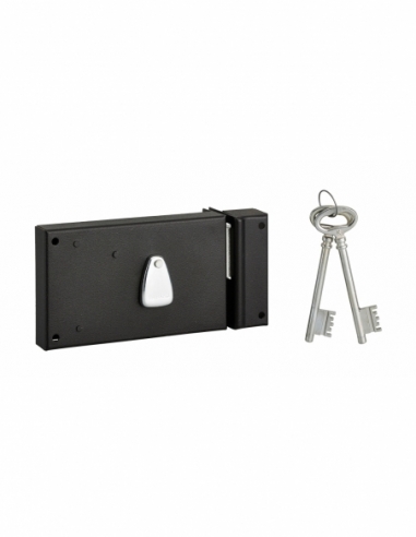 Serrure horizontale en applique 4 gorges pour porte d'entrée, droite, axe 58mm, 140x82mm, noir, 2 clés - THIRARD FBA