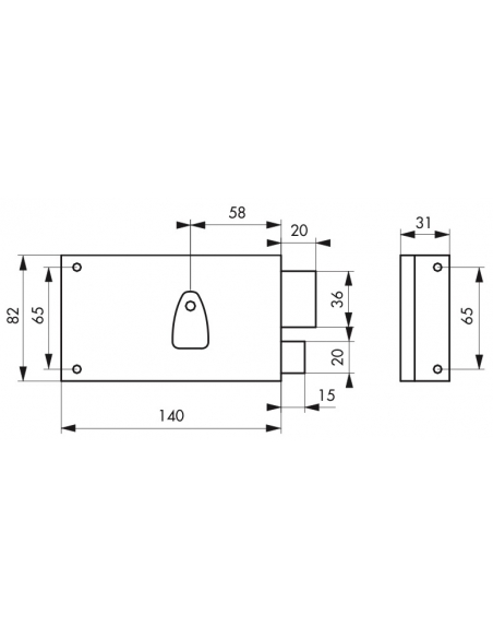 Serrure horizontale en applique 4 gorges pour porte d'entrée, droite, axe 58mm, 140x82mm, noir, 2 clés - THIRARD FBA