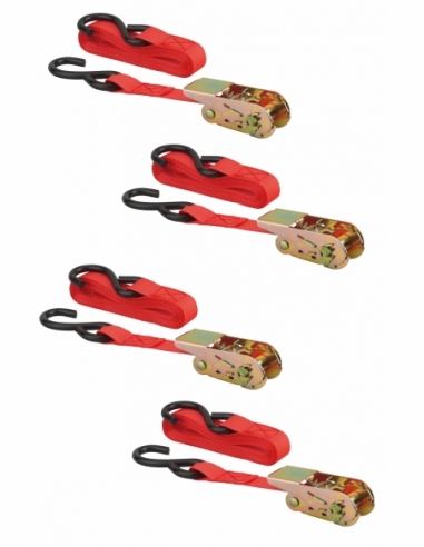 Lot de 4 sangles de serrage, 4.5m, à cliquet, crochet S, rouge - THIRARD FBA