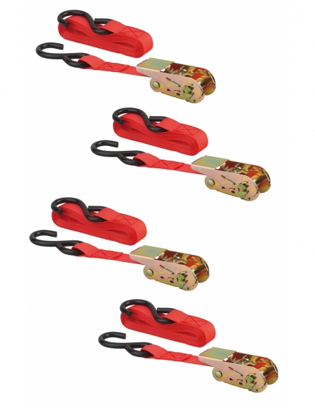 Lot de 4 sangles de serrage, 4.5m, à cliquet, crochet S, rouge - THIRARD FBA