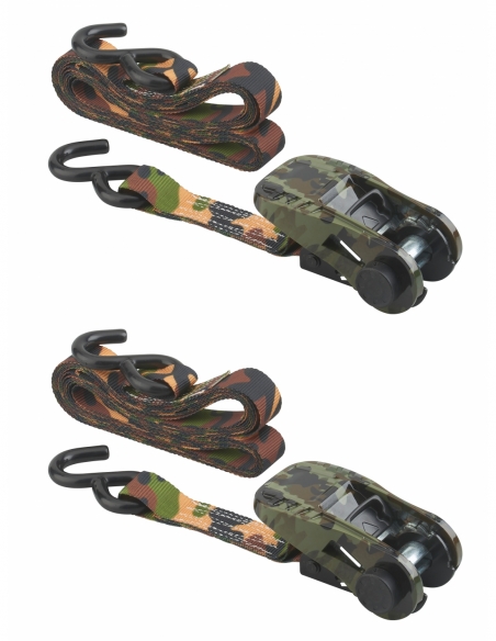 Lot de 2 sangles de serrage, 5m, à cliquet, crochet S, camouflage - THIRARD FBA