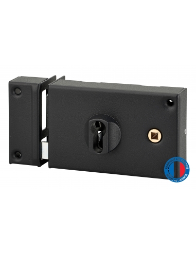 Boitier de serrure horizontale en applique double entrée à fouillot pour portail, gauche, axe 60mm, 140x88mm, noir - THIRARD FBA