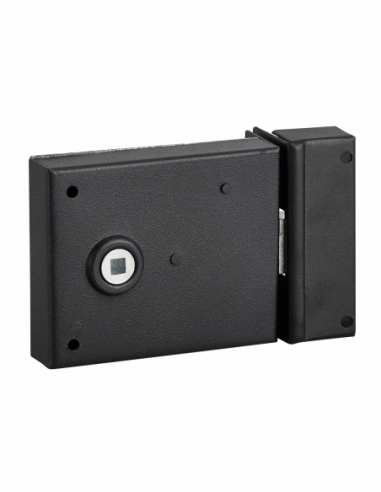 Serrure horizontale en applique à fouillot pour porte int., pêne 1/2tour seul, axe 70mm, carré 6mm, 95x76mm, noir - THIRARD FBA